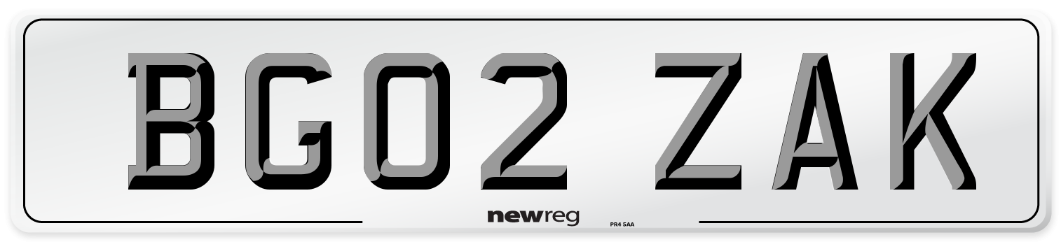 BG02 ZAK Number Plate from New Reg